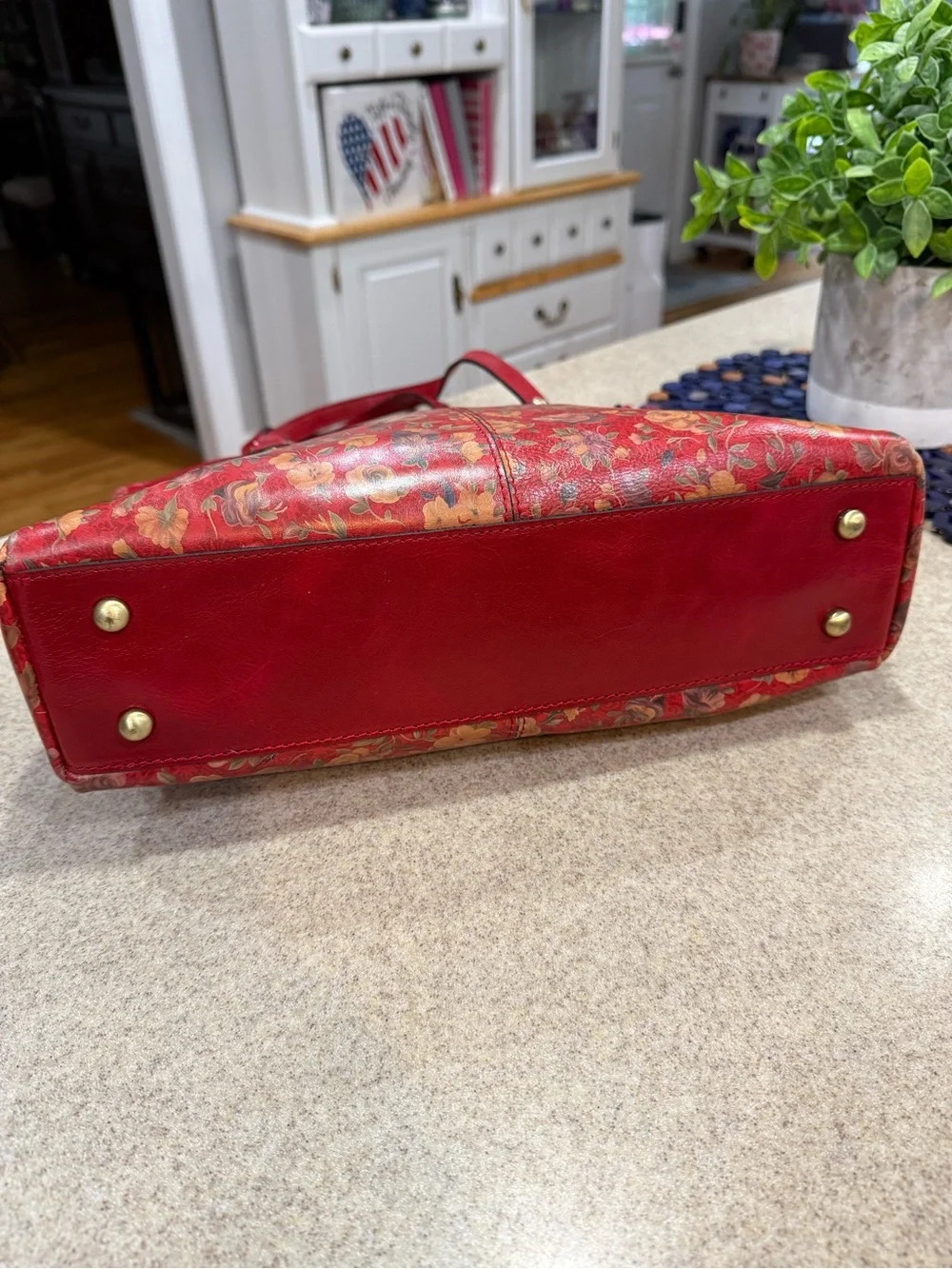 Patricia Nash Red Floral Leather Tassel Shoulder Bag